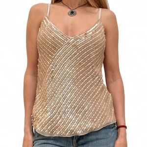 Vintage sequined pure silk going out party dressy cami tank deadstock